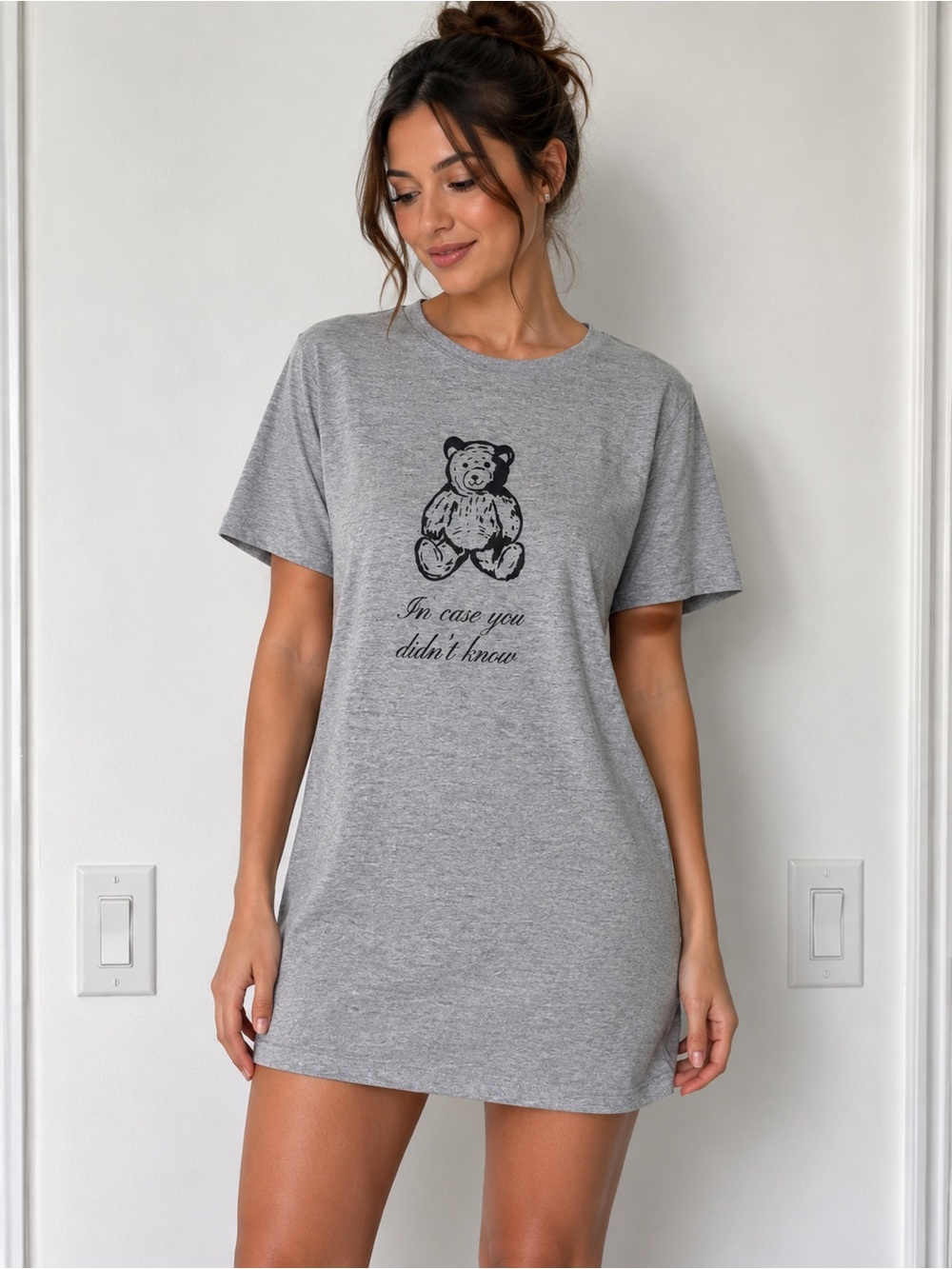 Forever 21 Grey Tee Dress with Teddy Bear Graphic